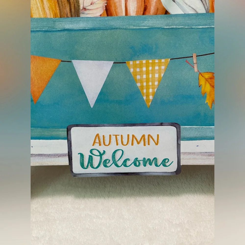 NWT Welcome Autumn Classic Blue Truck with Pumpkins Wall Door Sign
